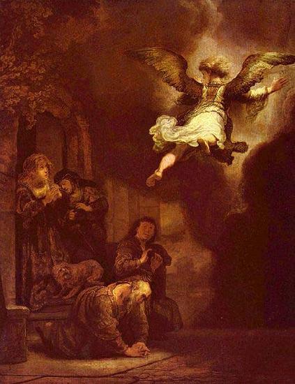 REMBRANDT Harmenszoon van Rijn The angel Raphael leaving the family of Tobit.